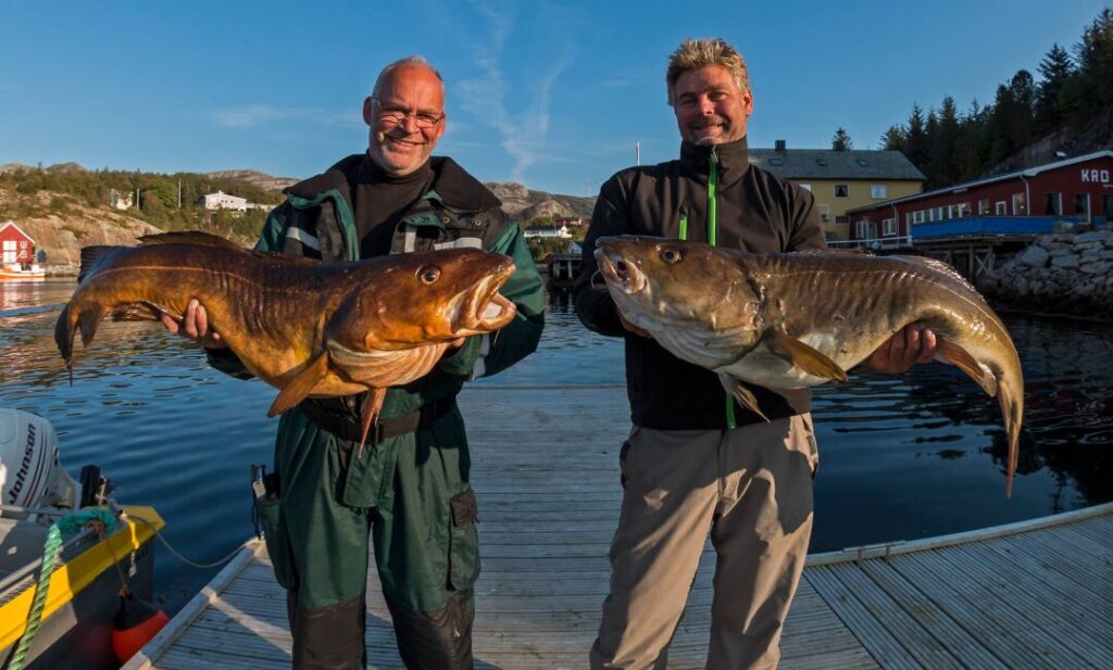Unsere glücklichen Angler zum Ferienhaus Bessaker SLØYEHUSET